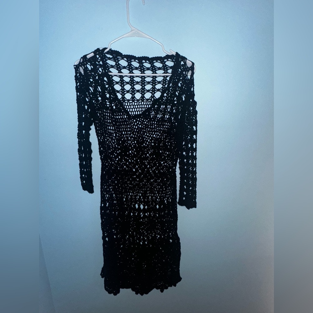 Crochet Swim Cover Up Long Dress Black Size Small